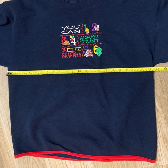 Vintage 90s You Can Always Count On Grandma Sweatshirt - PLUS 1X - Navy & Red - Picture 8 of 9
